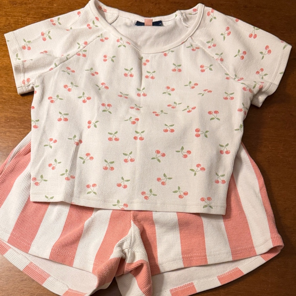 Andy & Evan Cherry Stripe Pajama Set - Pink and White